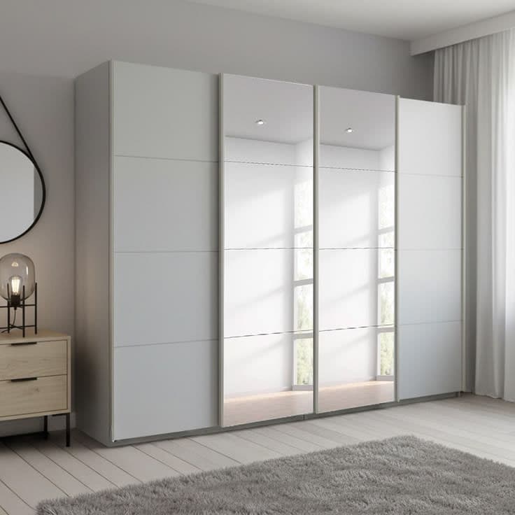 Rauch Beluga Extra 271cm 4-Door Sliding Wardrobe with Mirror - Silk Grey