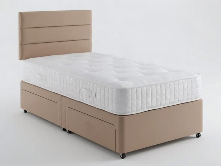 Verona Horizontal Paneled Upholstered Single Divan Bed Set with 2 Storage Drawers - Mink Velvet