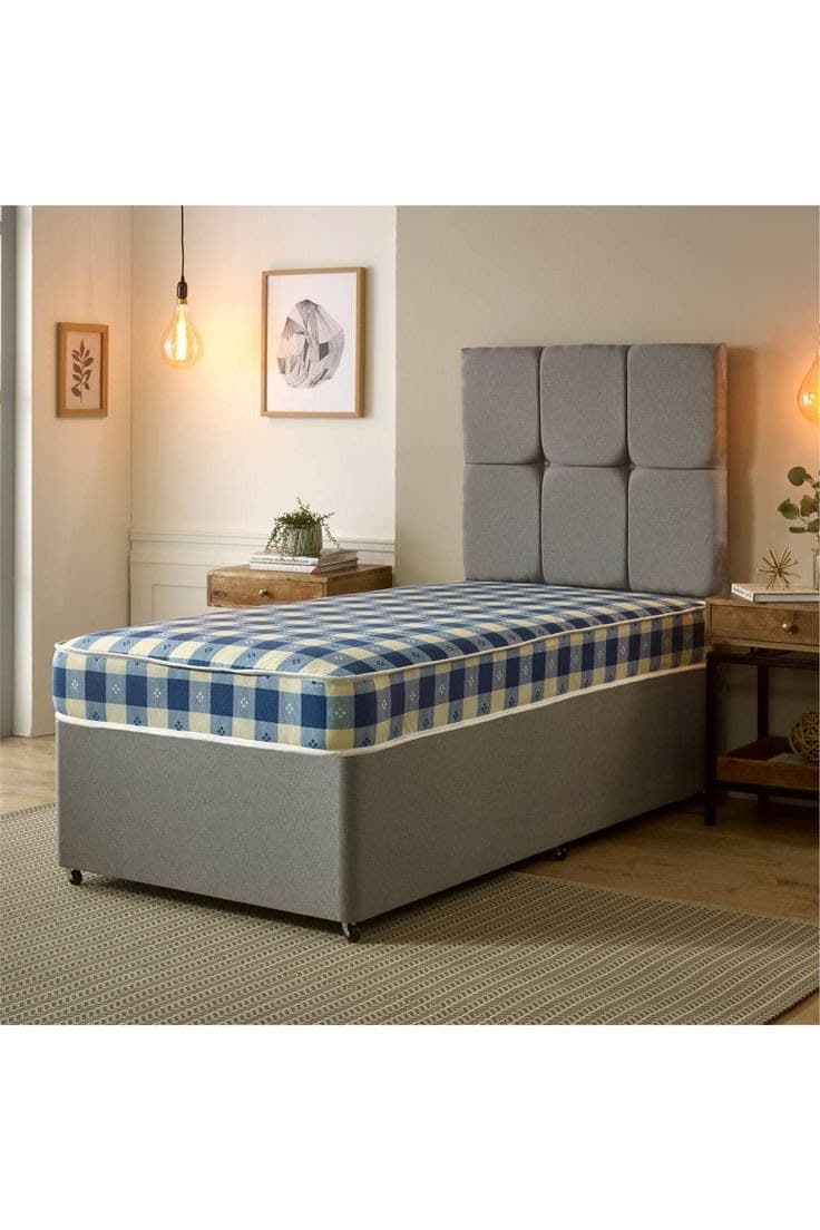eXtreme Comfort Ltd Budget Kids 6-Inch Single Divan Bed with Blue Check Mattress