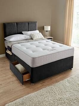 Sheridan FSC Certified Upholstered Divan Bed Set with Comfort Mattress and Headboard - Charcoal