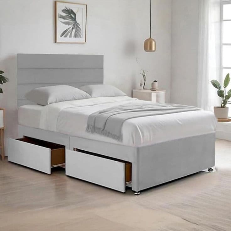 Bed Time UK Cosy Plush Divan Bed with Mattress, Drawers & 20 Headboard