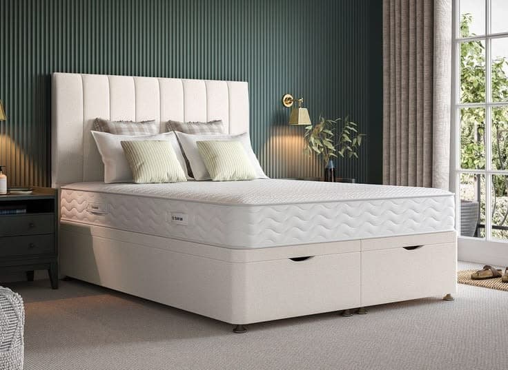 Dream Team Vertical Paneled Upholstered Small Double Divan Bed with Storage Drawers & Mattress - Cream