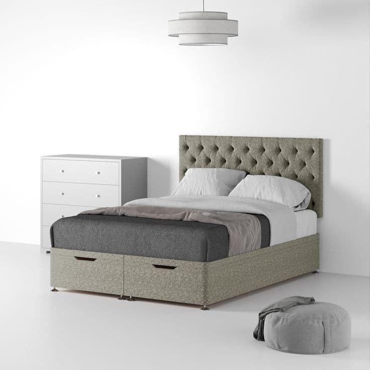 Farrow Diamond Linen Upholstered Divan Bed and Headboard - Super King 6ft