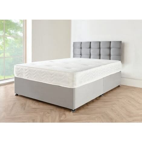 Grey Suede Double Divan Bed with Mattress, Headboard and 2 Storage Drawers - 4FT6