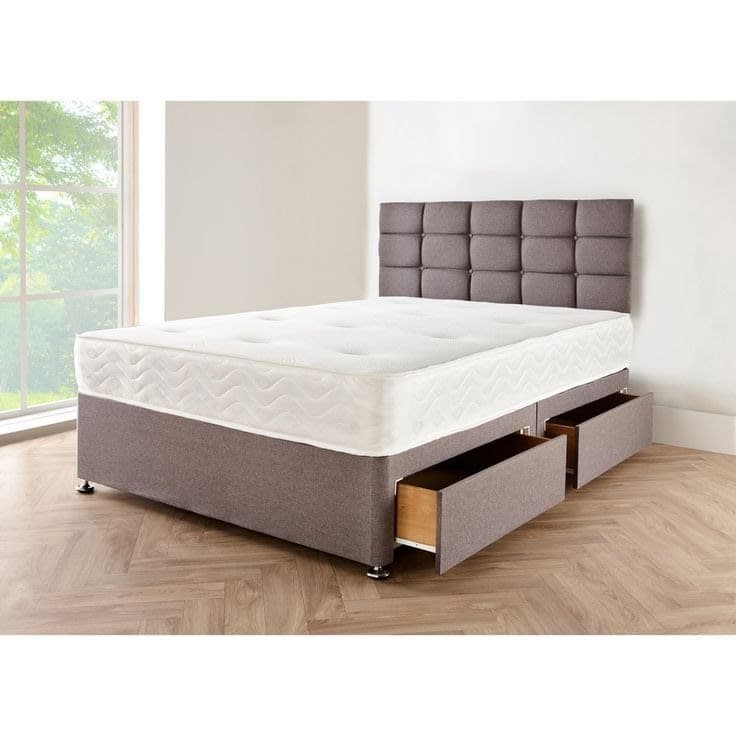 Alrick Coilsprung Divan Bed Set with Storage Drawers, Mattress & Button-Tufted Headboard