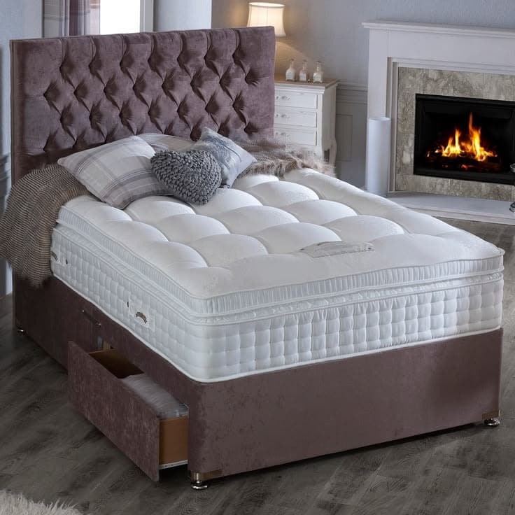 Casa Gable 2 Drawer Divan Bed Set with Deep Tufted Headboard & Pillow Top Mattress - Small Double