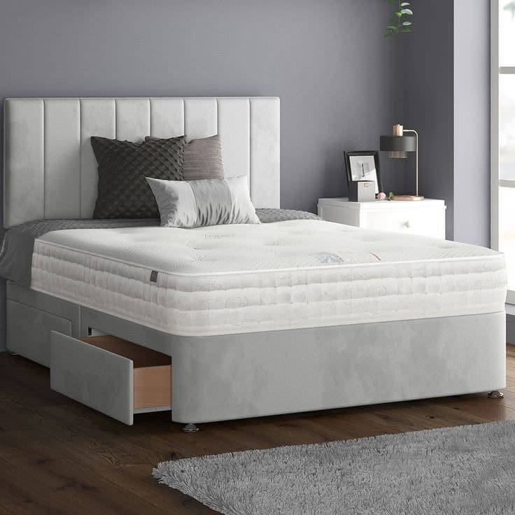 Ohioville Upholstered Divan Bed Set with Storage Drawers, Mattress & Vertical Fluted Headboard