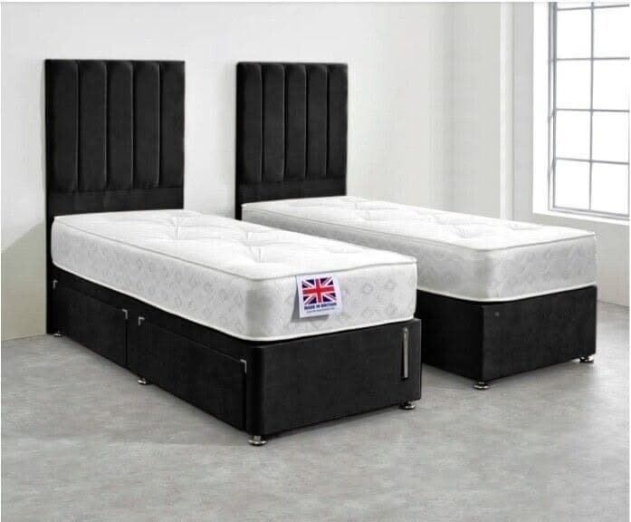 Vertical-Fluted Single Divan Bed Set with Mattress & Optional Drawers