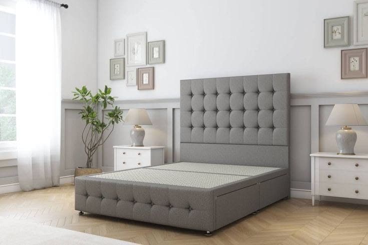 Sloomy Berlin Tweed Divan Bed Base with 2 Foot-End Drawers & Matching HeadboardFootboard