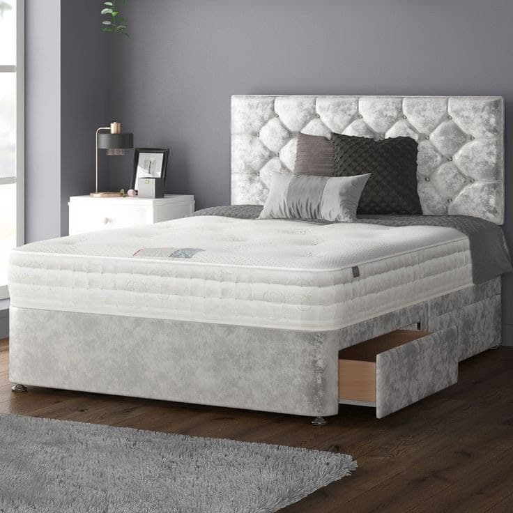 Fall Upholstered Divan Bed Set with Crushed Velvet Finish & Storage Drawers