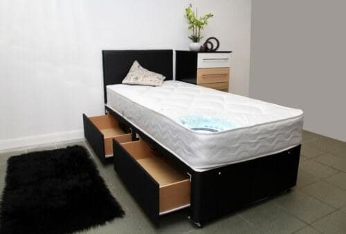 3ft Standard Single Divan Bed Set with Two Drawers, Mattress & Headboard