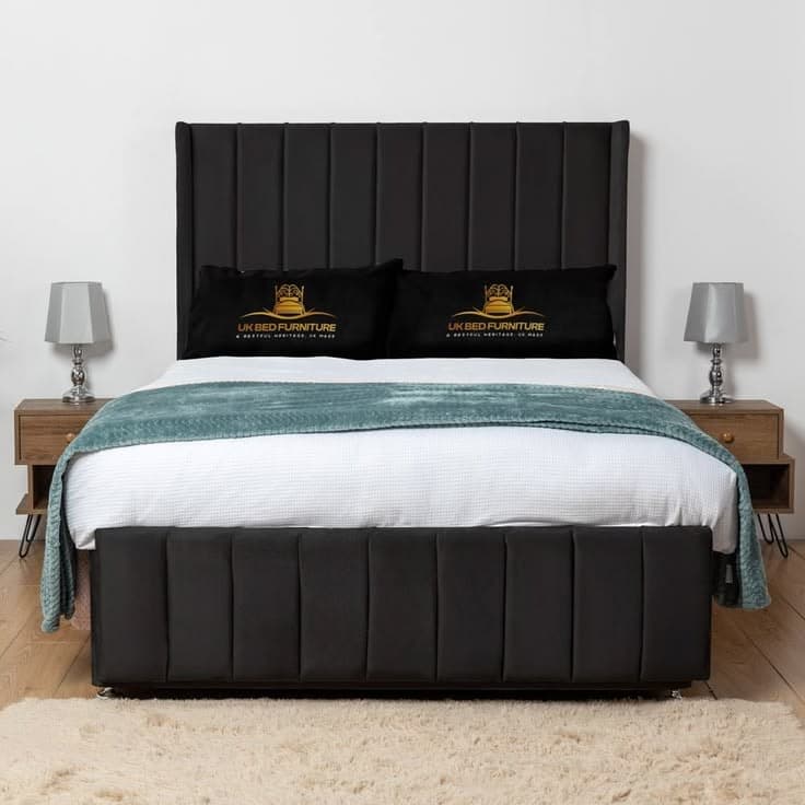 Arizona Wingback Divan Bed with 54-Inch Headboard & 2 Drawer Foot End - Black