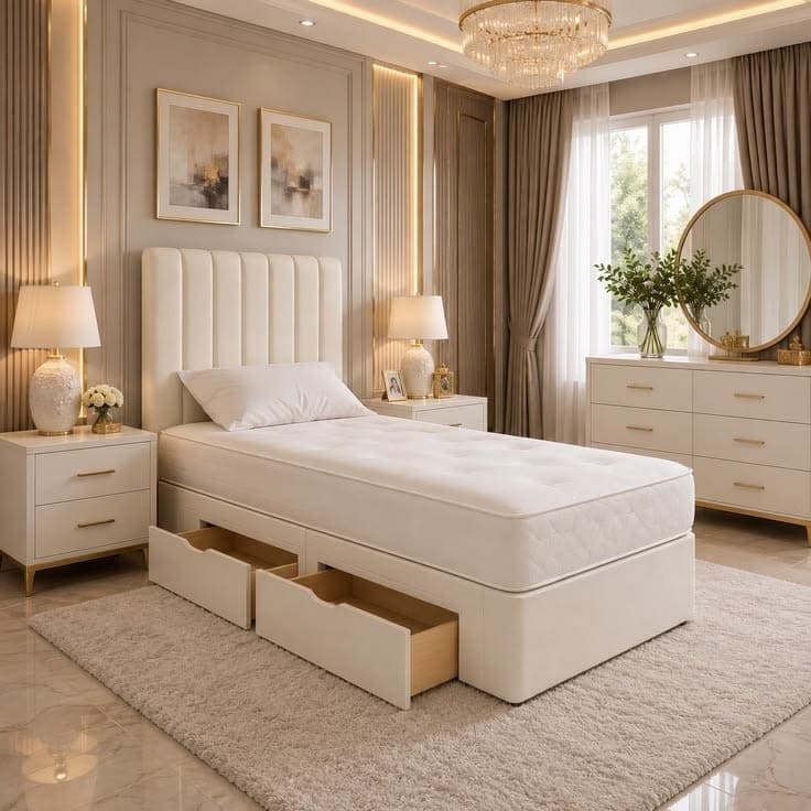 Brand New Single Divan Bed with 2 Drawers, Mattress & Free UK Delivery