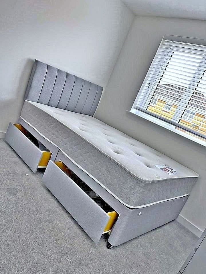 Premium Divan Bed with Headboard, Mattress & 2 Drawers