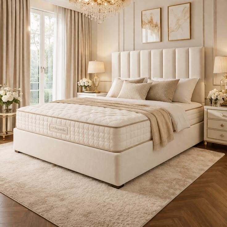 Luxury King Size Divan Bed - Panel Line Headboard & Free Orthopedic Mattress