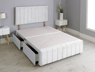 2Ft6 Ibex White Plush Divan Bed Set with 2 Drawers Left Side & Footboard