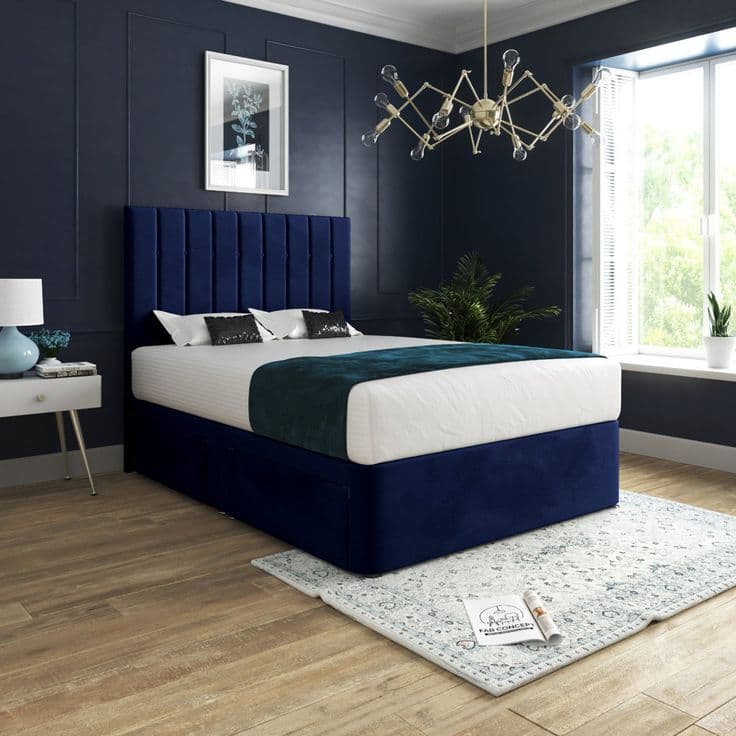 Anastasiya Upholstered Bed Frame with 2 Drawers, Tall Vertical Headboard & Mattress