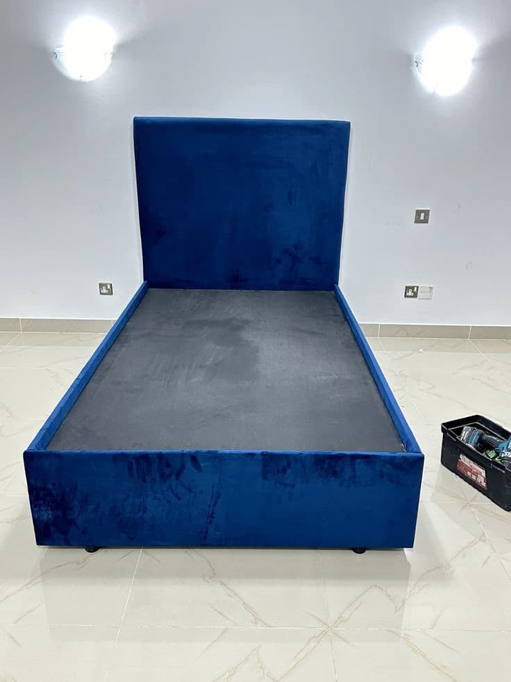Custom Made Brand New Velvet Fabric Bed Frame with Tall Plain Headboard