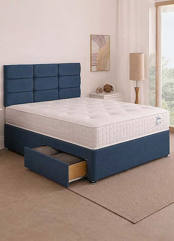 Dura Beds Essentials Memory Pocket Sprung 2-Drawer Divan Bed Set in Denim