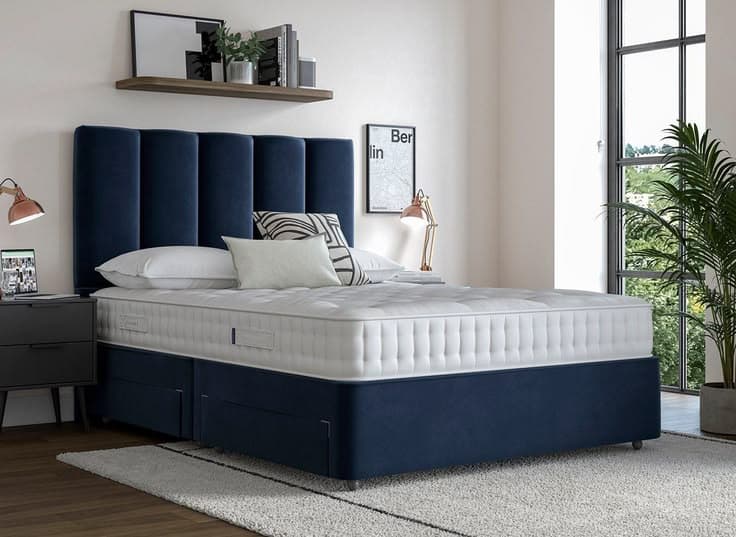 Flaxby Sprung Divan Bed Base Set with Vertical Paneled Headboard & Mattress