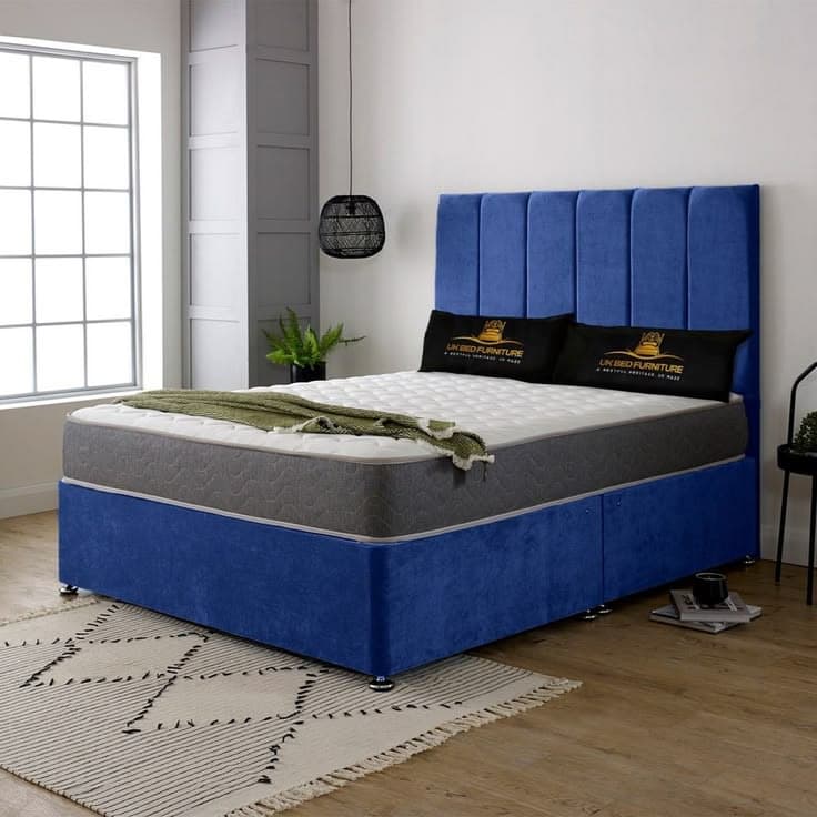 UK Bed Furniture Savannah Divan Bed Base with 26-Inch Headboard
