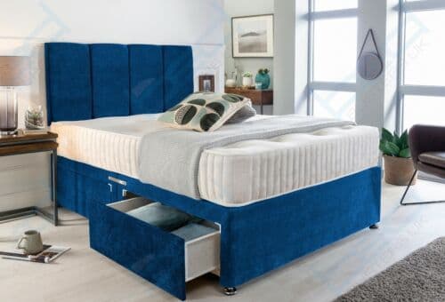 Velvet Manhattan Divan Bed Set with Memory Foam Mattress & Headboard