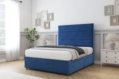 Sloomy Texas Navy Plush Divan Bed Base with 2 Drawers & 26-Inch Headboard