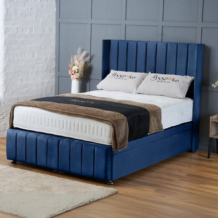 BSSPOKE Zoe Ottoman Divan Bed with Plush Velvet 54-Inch Headboard, Footboard & Mattress