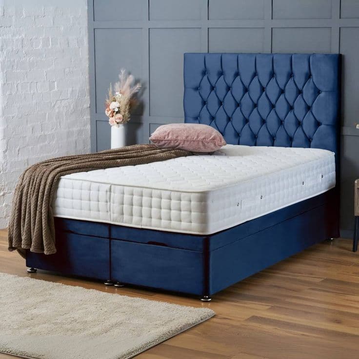 BSSPOKE Mia Ottoman Divan Bed with Plush Velvet 54-Inch Headboard & Mattress