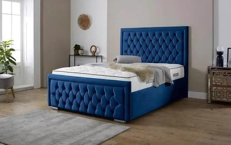 Royal Blue Diamond Tufted Divan Bed Set