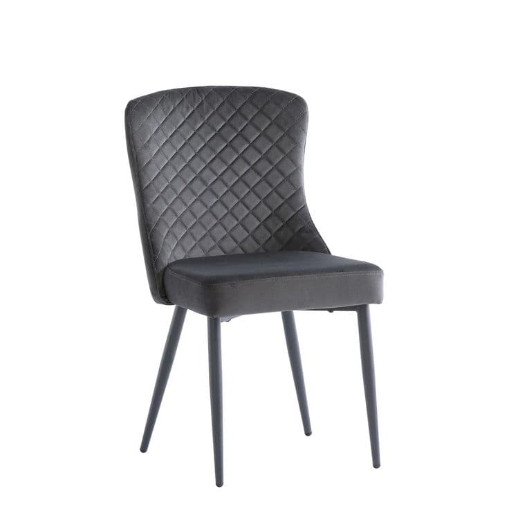 Charcoal Grey Quilted Velvet Dining Chair