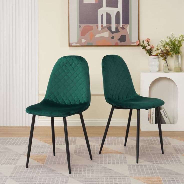Emerald Green Quilted Velvet Dining Chairs