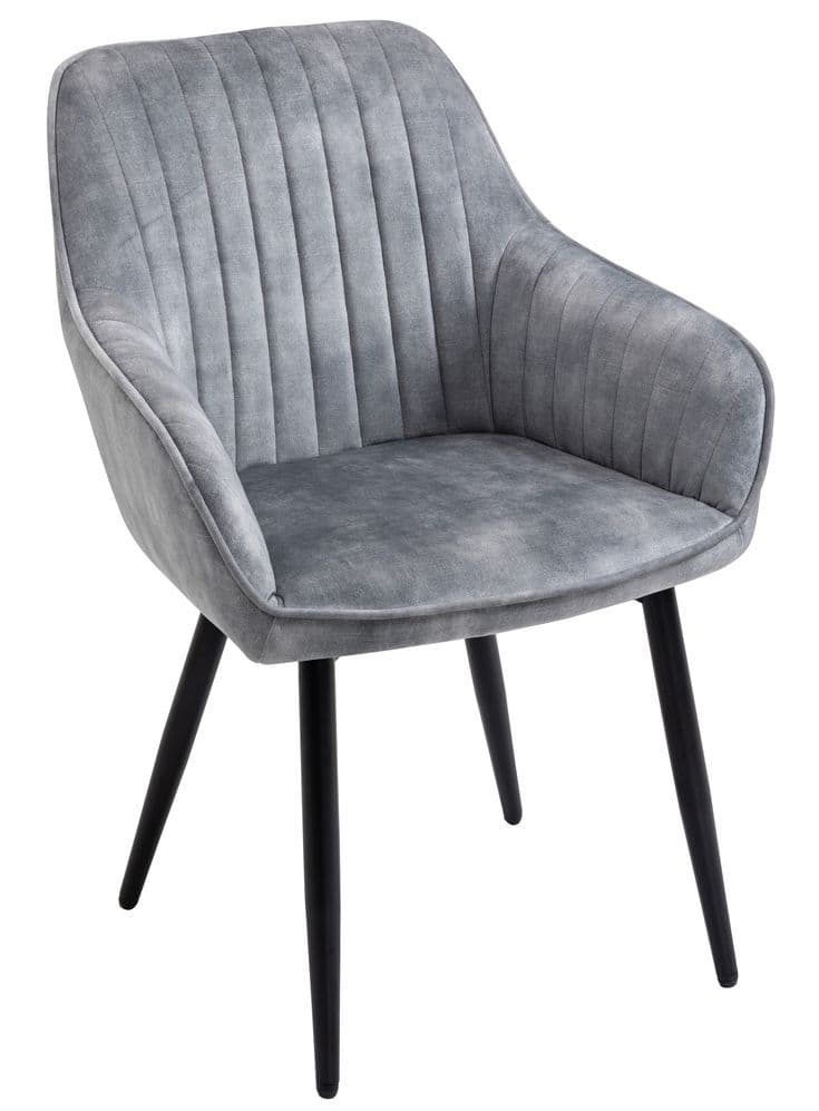 Slate Grey Velvet Channel-Tufted Armchair Dining Chair
