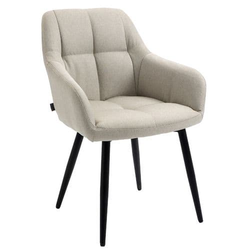 Beige Textured Fabric Grid-Tufted Armchair Dining Chair