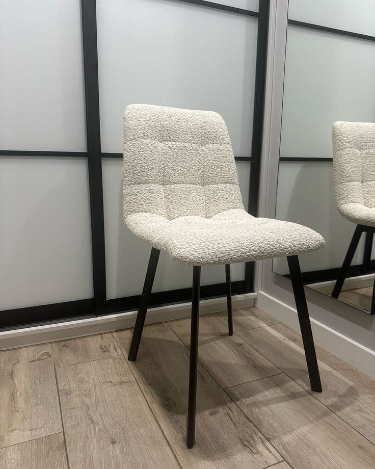 Joy Boucle Tufted Dining Chair with Black Metal Legs