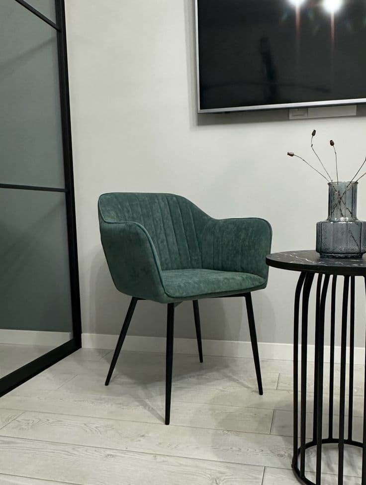 Kors Green Suede-Touch Armchair Dining Chair with Black Metal Legs