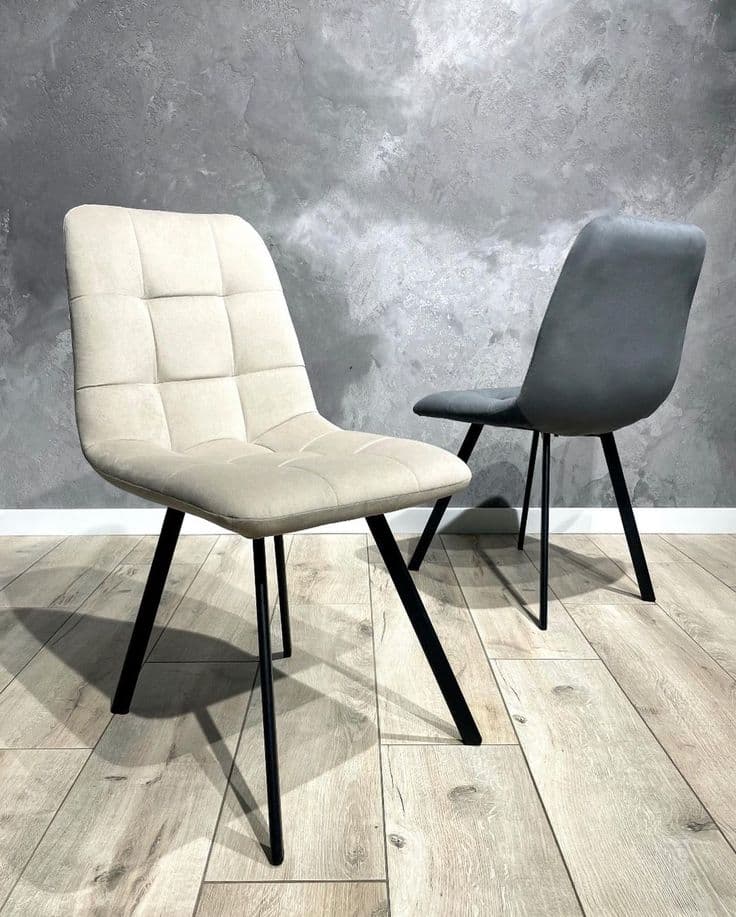 Joy Grid-Tufted Suede-Touch Dining Chair with Black Metal Legs