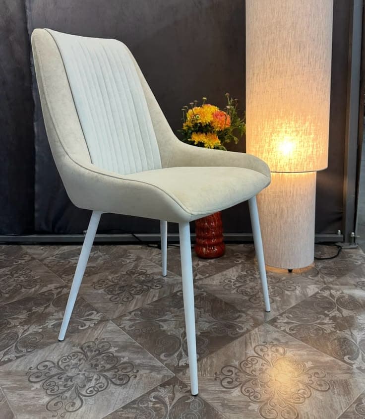 Belmont Cream Suede-Touch Armchair Dining Chair with White Metal Legs