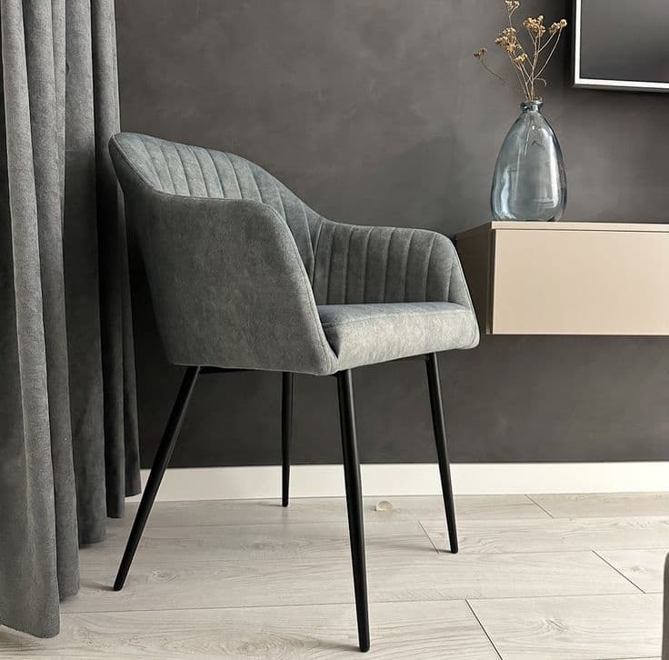 Watson Grey Suede-Touch Armchair Dining Chair with Black Metal Legs
