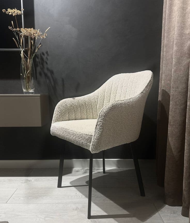 Watson Cream Boucle Armchair Dining Chair with Black Metal Legs