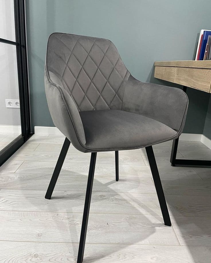 Fiona Grey Velvet Armchair Dining Chair with Black Metal Legs