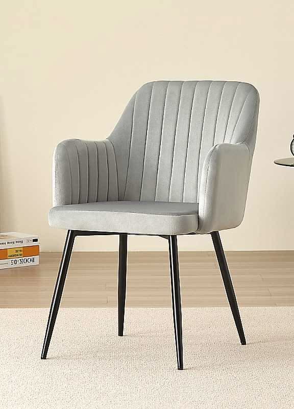 Kors Light Grey Velvet Armchair Dining Chair with Black Metal Legs
