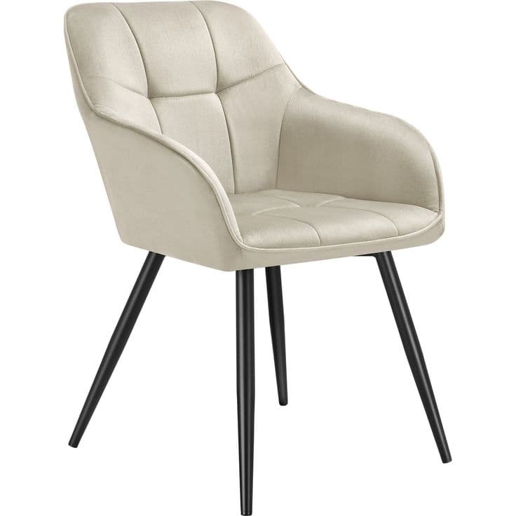 TecTake Marilyn Cream Velvet Armchair Dining Chair with Black Metal Legs