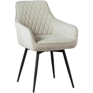 Remington Beige Fabric Mid-Century Armchair Dining Chair with Black Metal Legs