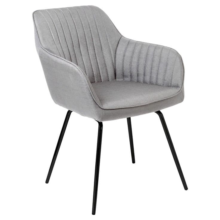 Darcy Grey Fabric Armchair Dining Chair with Black Metal Legs