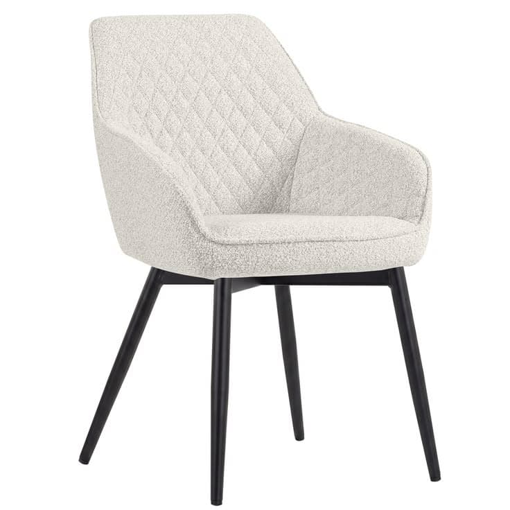 Hotel Teddy Cream Fabric Armchair Dining Chair with Black Metal Legs