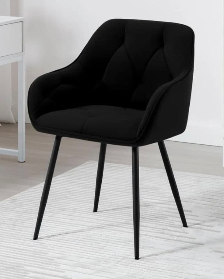 Fiona Black Velvet Armchair Dining Chair with Black Metal Legs