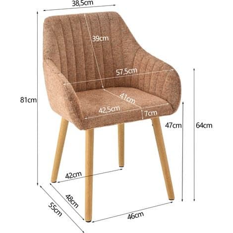 Minimalist Brown Chenille Armchair Dining Chair with Wooden Legs
