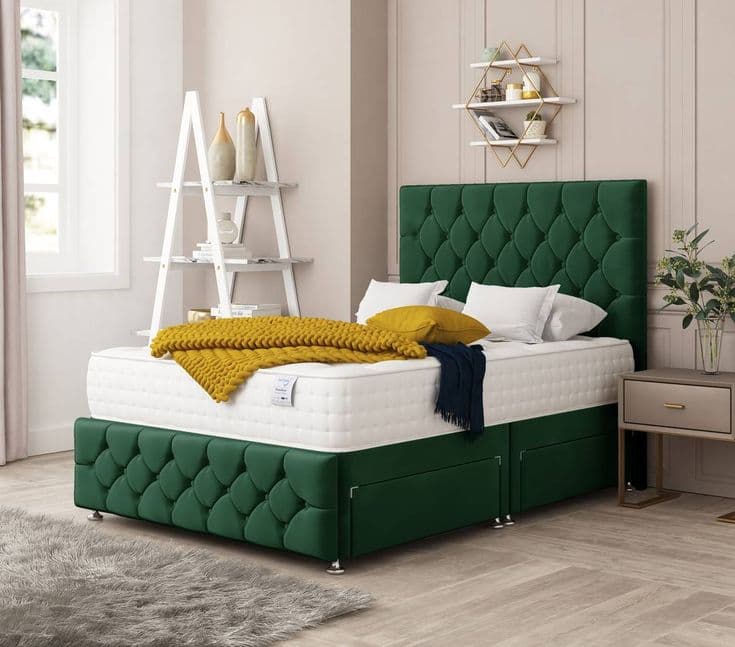 Regency Upholstered Divan Bed with 2 Drawers, Mattress & 26 Inch Headboard