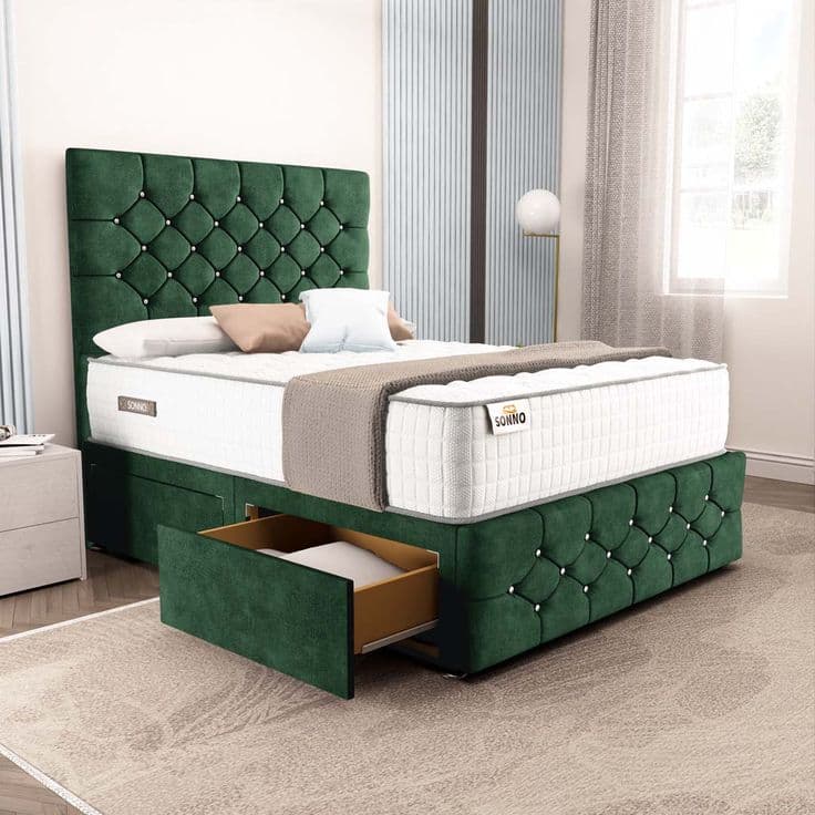 Suva Divan Bed with Storage Drawers, 54 Inch Headboard and Mattress